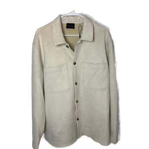 Tahari Men's Ivory Faux Suede Button-Up Shirt Jacket